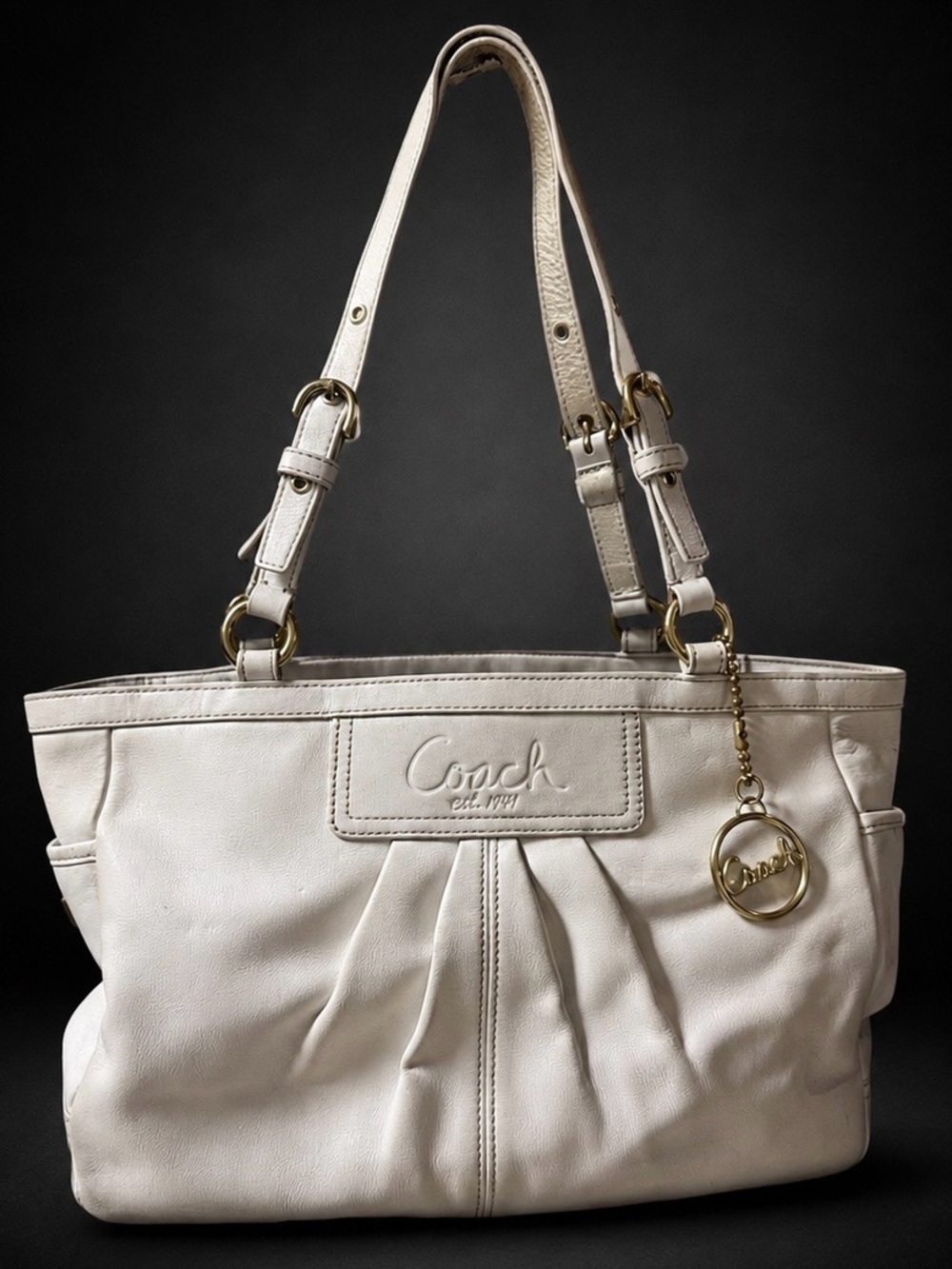 Coach F13759 Ivory Full Grain Leather Gallery Tote Shoulder Purse